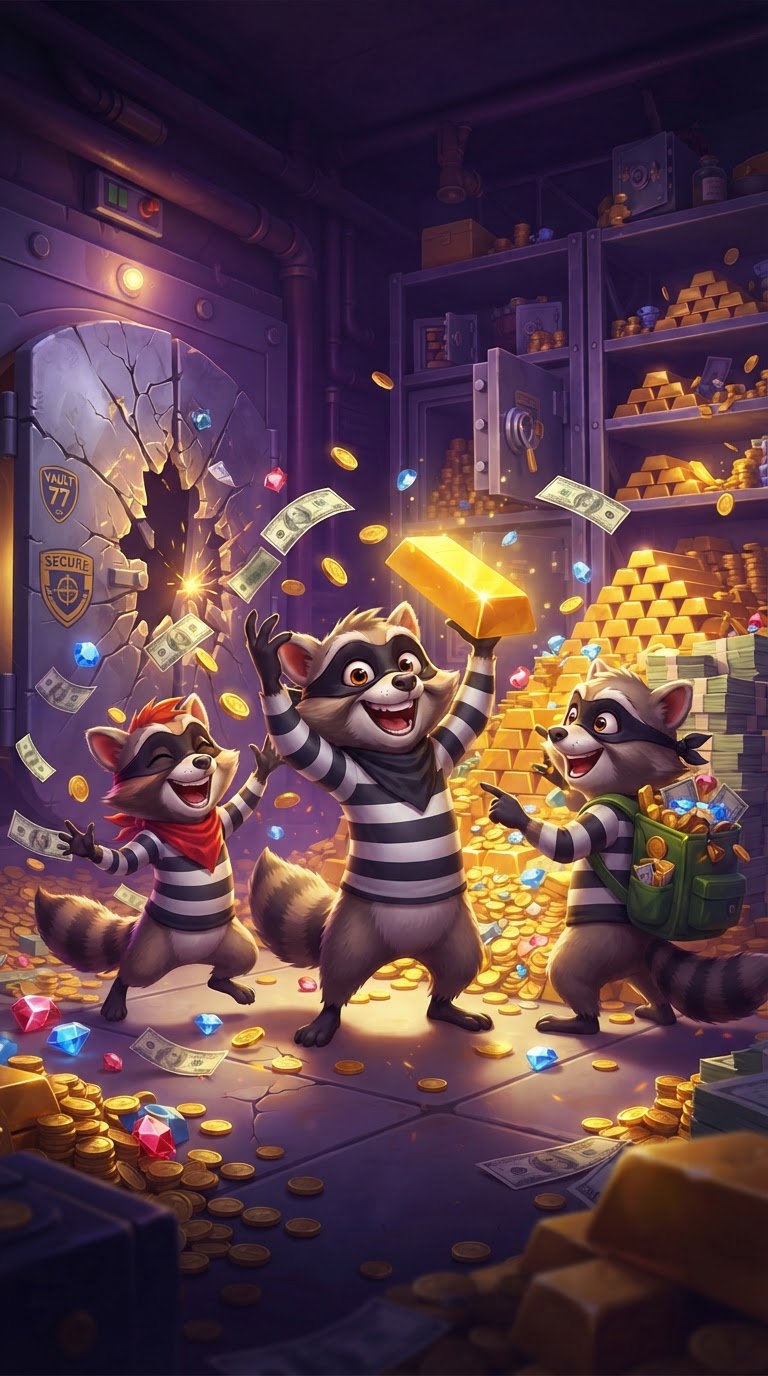 Cash Bandits 3 pokie – raccoon bandits in a vault
