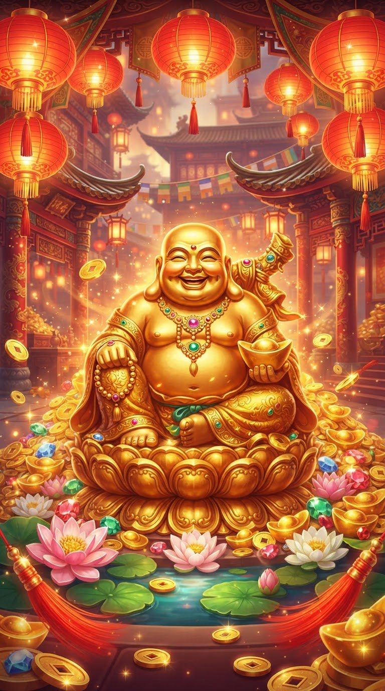 Fortunate Buddha pokie – golden Buddha with lanterns