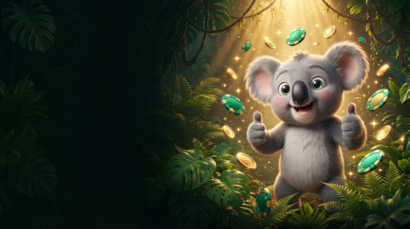 Kev the koala mascot in front of the Fair Go Casino Australia lobby in green and gold